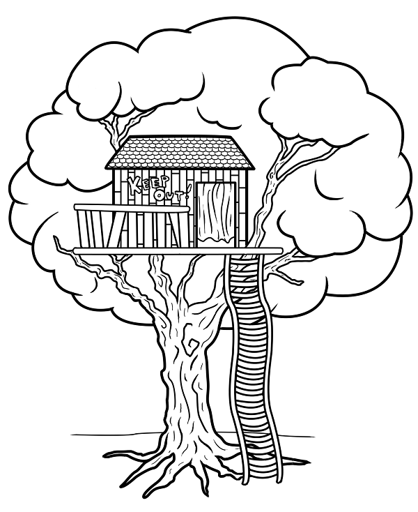 نقاشی خانه درختی برای رنگ آمیزی کودکان